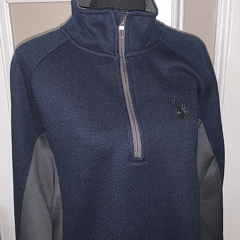Spyder Men’s 1/2 Zip Thermal Waffle Pullover Sweater Size L Navy Blue/Gray